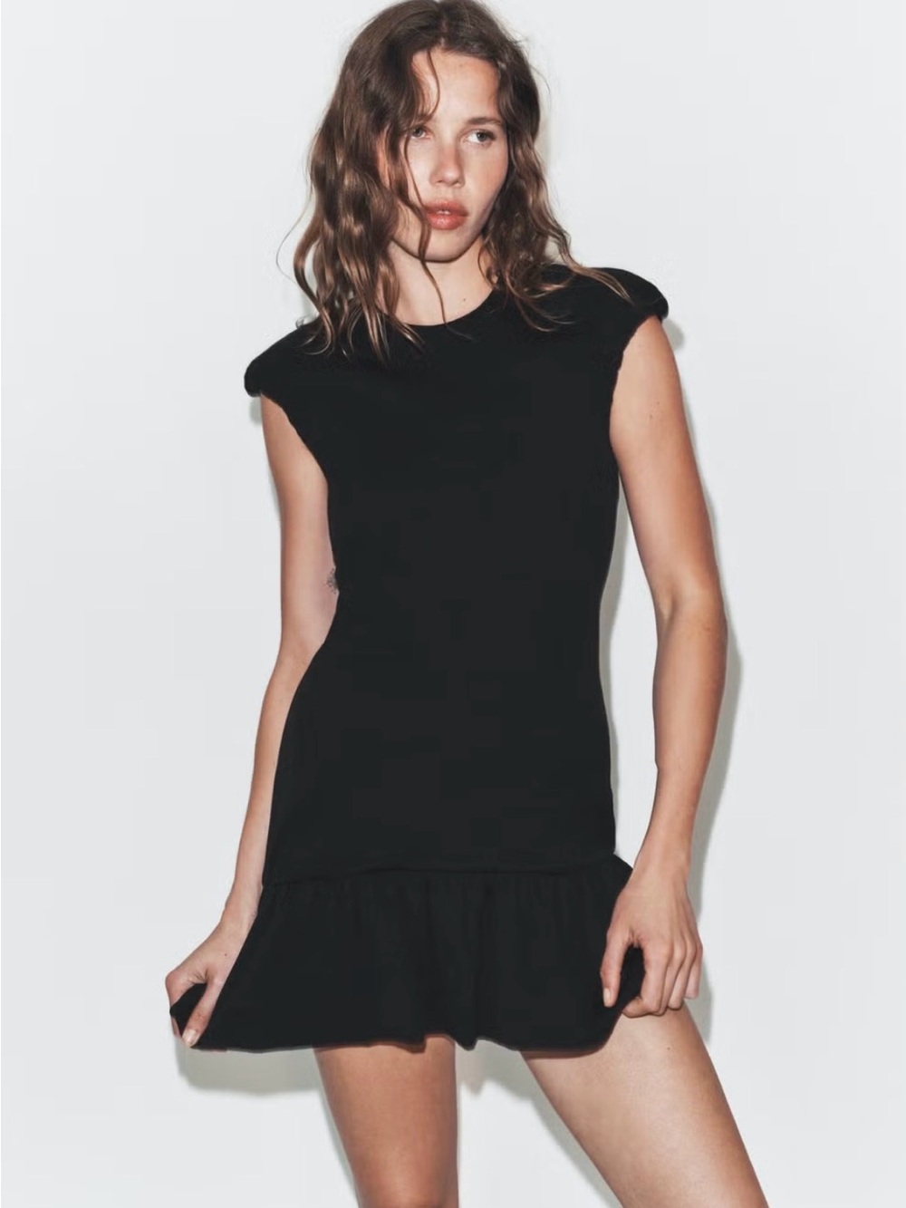 Zara Black Drop-Waist Ruffle Hem Mini Dress